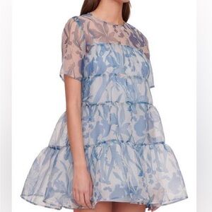 STAUD Blue and Cream Floral Mini Dress